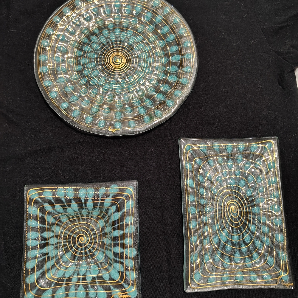 Elegant Glass Fusion Plate Set with Spiral Design Signed By Higgins